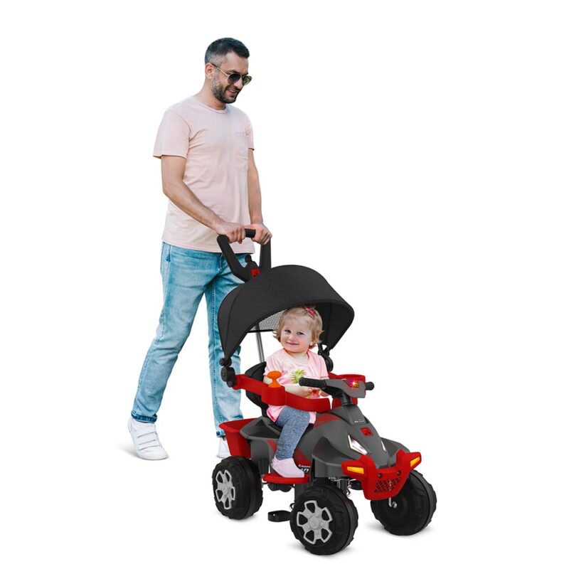 Carrinho Super Banjipe Reclinável com Capota Passeio & Pedal Preto  Quadriciclo Infantil Veículo com Cinto Empurrador