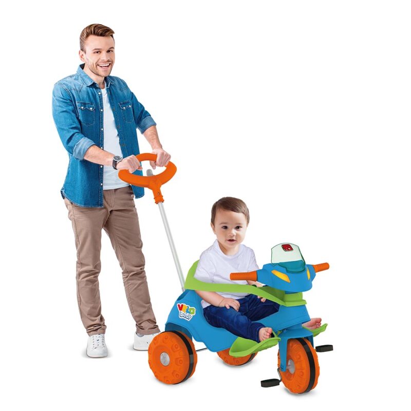 Triciclo Infantil Bandeirante Velobaby Reclinável - 2 em 1 - Pedal e  Passeio com Aro - Azul Claro