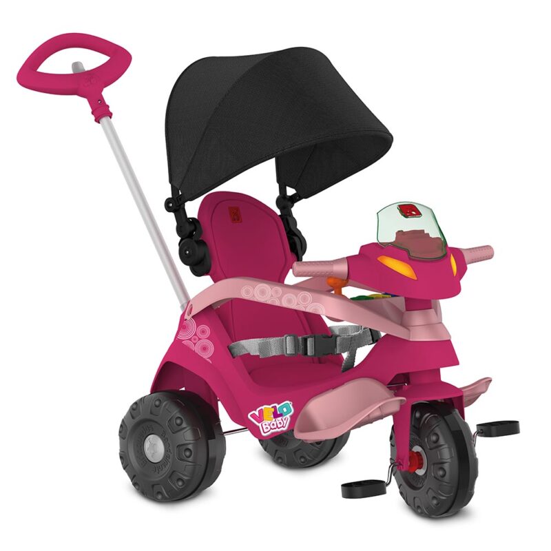 Triciclo Infantil Bandeirante Velobaby Passeio e Pedal Rosa