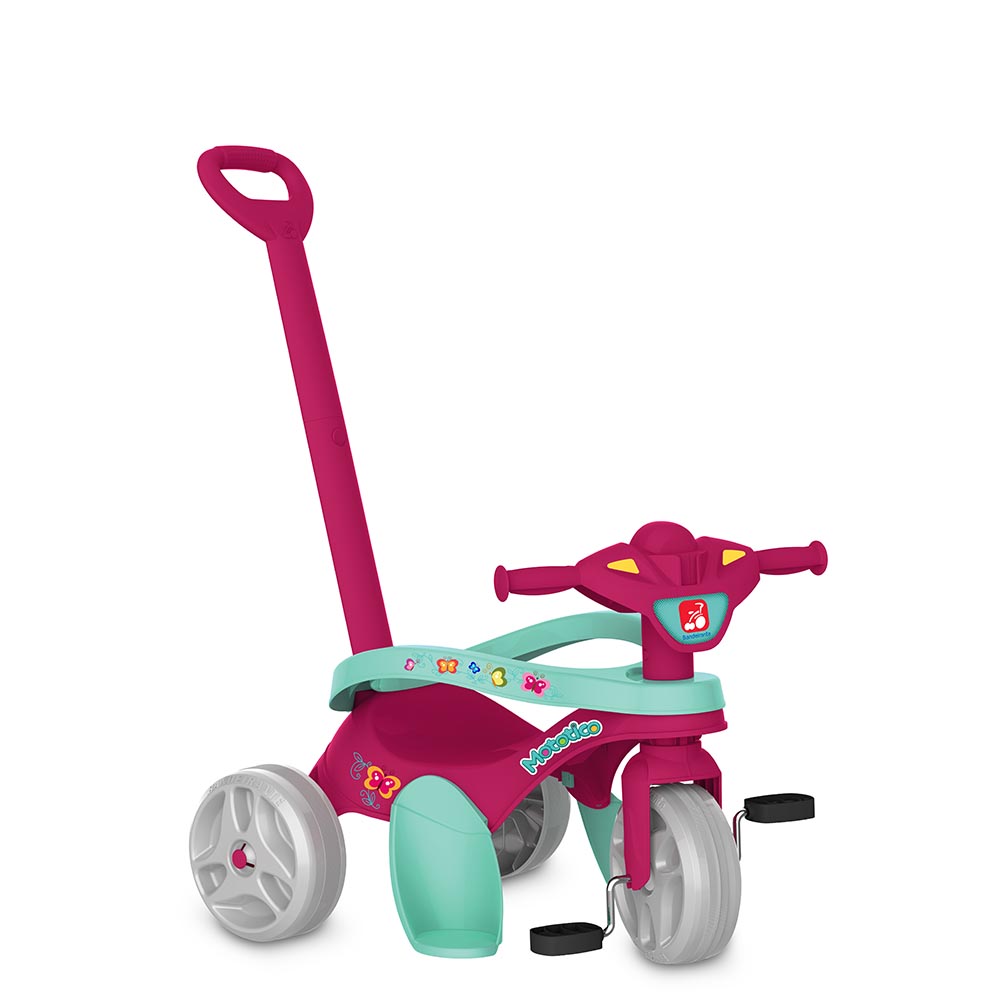 Triciclo de Passeio e Pedal para Bebe Calesita Moto Uno Rosa - Maçã Verde  Baby